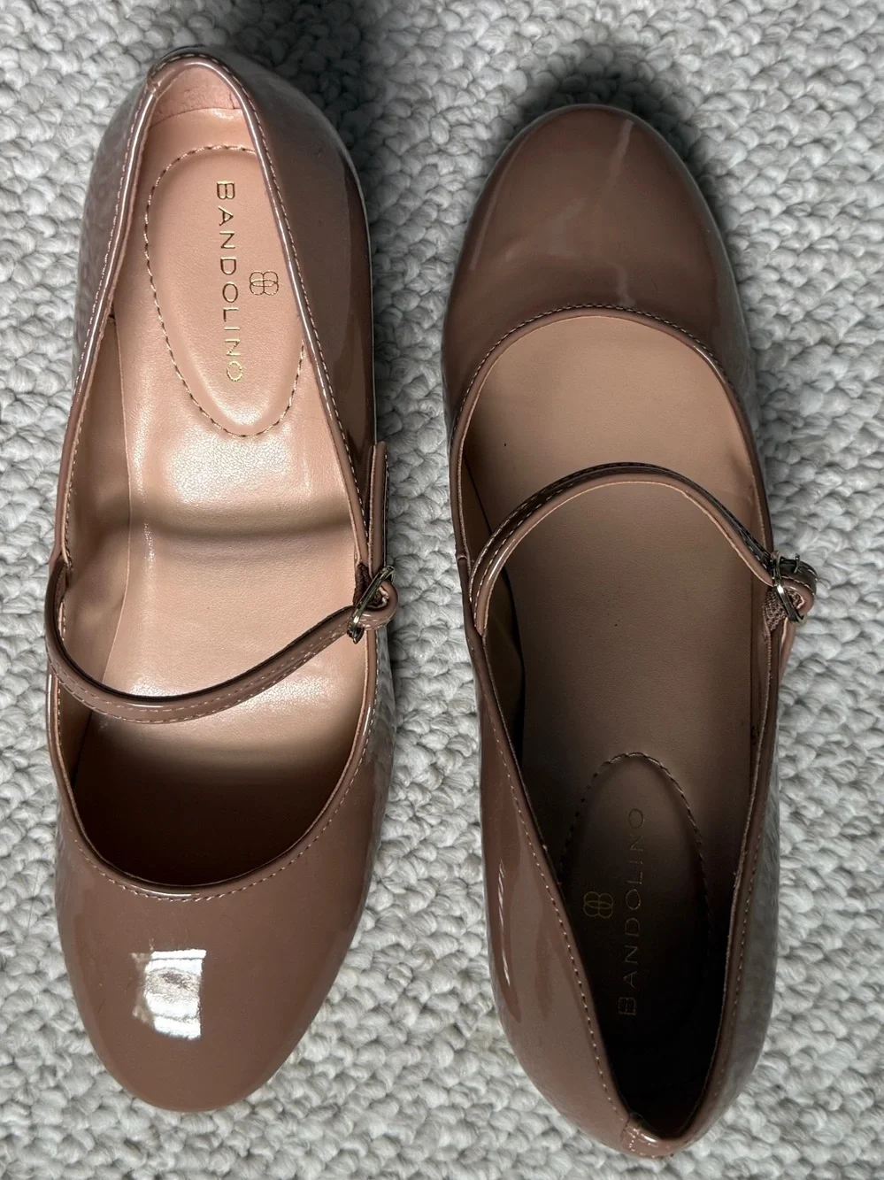 Bandalino Nude Patent Block Heel Mary Jane Pumps